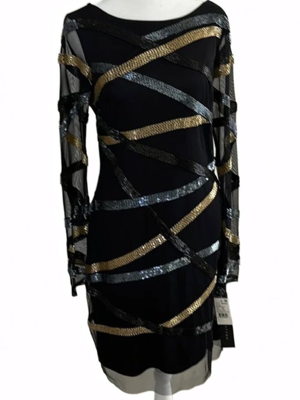 NWT Aidan Mattox Size 8 Black Beaded cocktail dress.